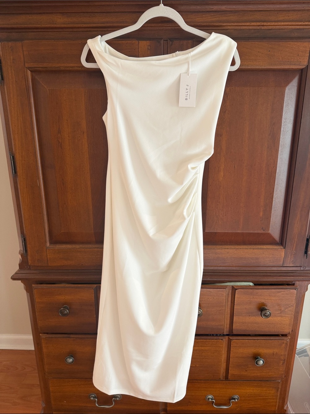 Ivory Draped Midi Dress - Sleeveless Elegant Style